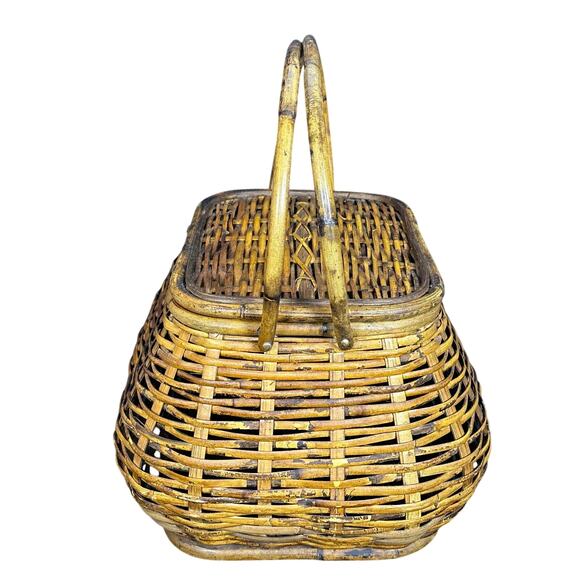 Wicker Picnic Basket Double Handles Bombay Style Vintage - Picture 12 of 16